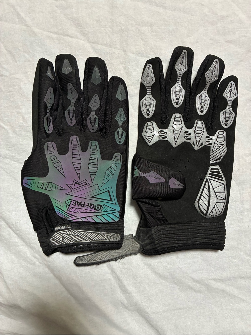 Black Reflective Cycling Gloves with Iridescent Accents
